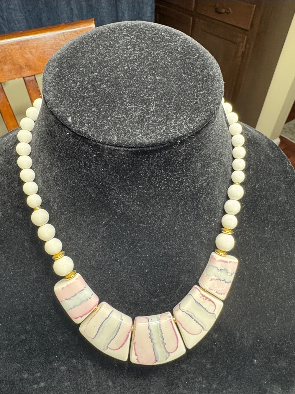 Vtg. Japanese bib watercolor bib necklace.